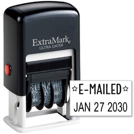 ExtraMark Ultra Dater Self-Inking Rubber Date Office Stamp with E-MAILED Phrase & Date - Style 2, Black Ink, 12-Year Band