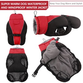 Hjyokuso Waterproof Dog Jacket For Winter with Vortex Fleece Warmth & Harness Hole, Dog Clothes for Small to Large Dogs, Suitable for Chihuahua, French Bulldog & Dachshund