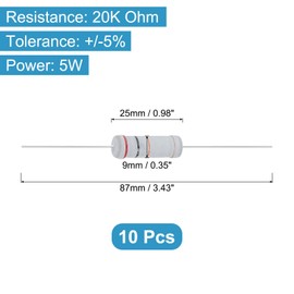 YOKIVE 10 Pcs 20K Ohm 5 Watts Metal Oxide Film Resistor, 5% Tolerance Resistor Axial Lead | Flame Proof for DIY Electronic Circuits, Audio-Video Projects