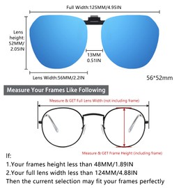 Long Keeper Sunglasses Attachment Glasses - Polarised Sunglasses Clip for Glasses Wearers Women Men Clip On Sunglasses Rimless Polarised UV400, blue