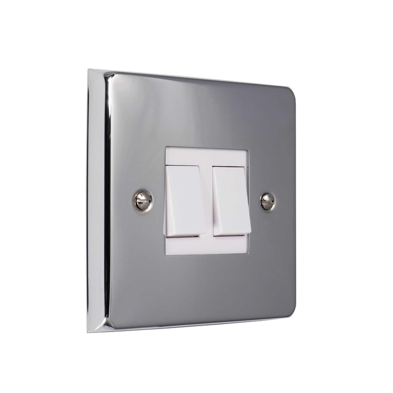 ElekTek Polished Chrome Plated Double Light Switch Metal Cover Plate