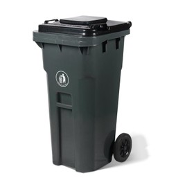 Plexon 32 Gallon Rollout Trash Can with Lid - 37” H x 23” L x 19” W, Gray - Commercial Heavy-Duty Wheeled Outdoor Garbage Can