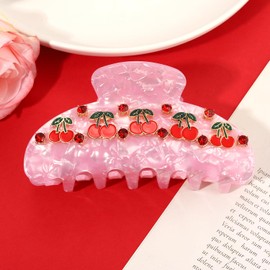 PHALIN Fruit Hair Clips for Women Jeweled Cherry Hair Claw Clips 4.6 Inch Big Acetate Hairgrip Summer Beach Accessories Outfits Gifts (Pattern A)
