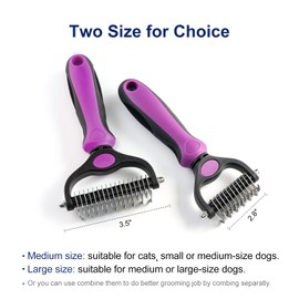 WePet Grooming Rake for Dogs & Cats, Double-Sided Deshedding Brush, Extra-Wide Dematting Tool, Slicker Comb for Undercoat & Loose Hair Removal, Reduces Shedding by 95%, Purple, Large