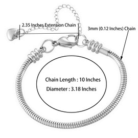 Luluadorn Women Moments Slider Charms Snake Chain Bracelets 10 Inches Stainless Steel Chain Bracelet Fits Standard Charms Bead