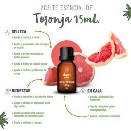 OLEUM VITAE Aceite Esencial de Toronja. Citrus Paradisi. 100% Puro y Orgánico. Certificado UK. Aplicación Interna, Externa y Aromática. 15ml