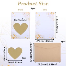 Yuanchu 8 Sets of Scratch Cards to Write Yourself, with 8 Kraft Paper Envelopes, Voucher to Fill Yourself with Scratch Stickers, Gifts for Women, Valentine's Day, Birthday, Wedding (Gold)