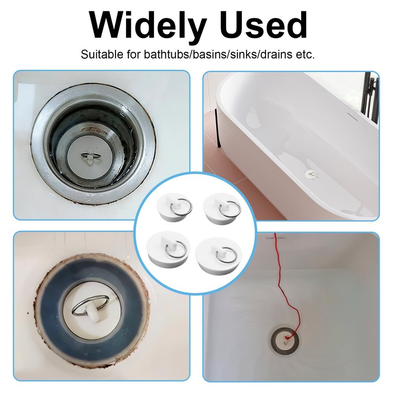 Rubber Bath Plug Replacement Set 4PCS, Fit for UK Universal