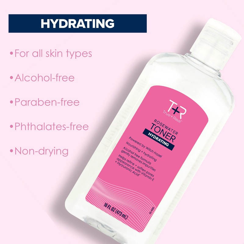 True+Real Rose Water Hydrating Toner, 16 oz