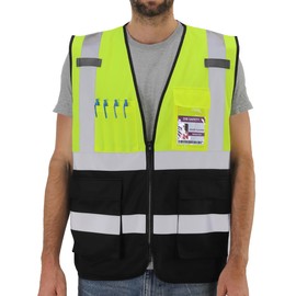 Dib Safety Reflective Vest High Visibility with Pockets and Zipper, Yellow and Black M