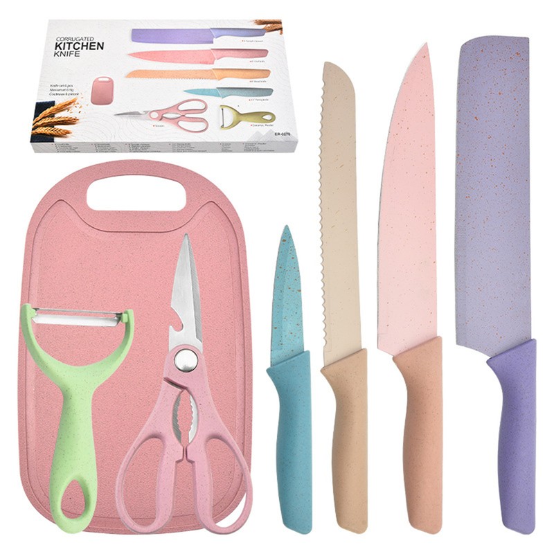 7 PCS Wheat Straw Knife Set Chef Knife Bread Knife