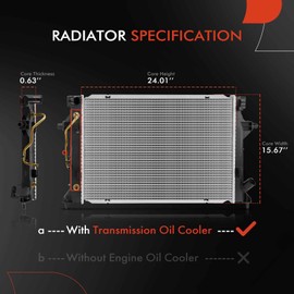 A-Premium Engine Coolant Radiator Assembly with Transmission Oil Cooler Compatible with Hyundai Elantra GT 2018 2019 2020 2.0L, Automatic Transmission, Replace# 25310F2100