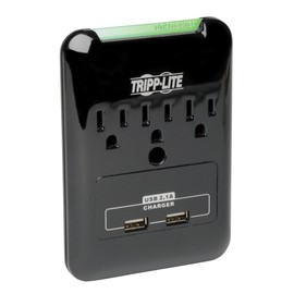 Tripp Lite 3 Outlet Portable Surge Protector Power Strip, Direct Plug in, 2 USB, & $5,000 Insurance (SK30USB) Black