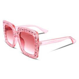 FEISEDY Women Fashion Crystal Oversized Square Sunglasses Thick Frame B2283