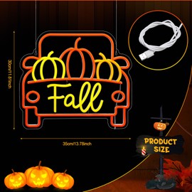 Huquary Fall Truck Neon Sign Pumpkin Neon Sign Thanksgiving LED Neon Light Sign Thanksgiving Decorations for Autumn Room Bedroom Table Wall Decor Kids Holiday Gift USB Powered