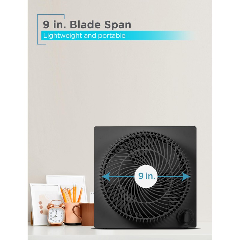 BLACK+DECKER 9-Inch Frameless Box Fan, Freestanding Desk Fan with 3-Speed
