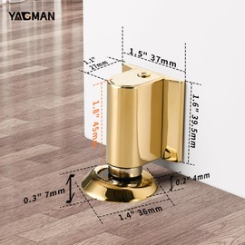 Yagman 2 Pack Magnetic Door Stoppers Indoor Adjustable Safety Bottom of Door Holder No Drilling Heavy Duty Floor Door Stop with Screws and Adhesive Polished Gold Easy to Install DS168PG-2