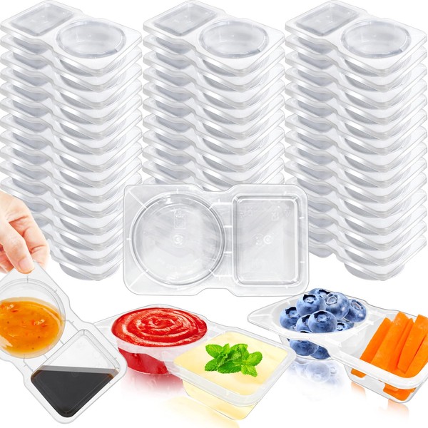 Szsrcywd 40 Sets Double Compartment Condiment Containers with Lids,Plastic Snack