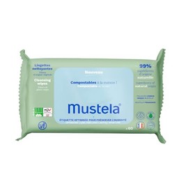 Mustela Scented Compostable Swaddles, 100% Vegetable Lyocell Fibres, Body and Makeup, Baby and Family - 99.5% Natural Ingredients (Pack of 60)