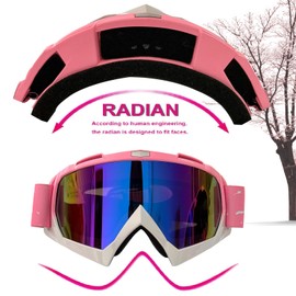 DONGZQAN Otg Women's Ski Goggles Pink Ski Goggles Glasses Wearers Women's Unisex Ski Goggles with Foam Padding, Suitable for Outdoor Sports (A)