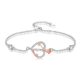 Waysles Mother Bracelet for Women S925 Sterling Silver Rose Gold Heart Mother Bracelet with Engraving Jewellery Gift for Mum Wife for Mother's Day