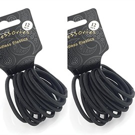 New 2 Sets of 12 Black Thick Snag Free Endless Hair Elastics Bobbles Hair Bands
