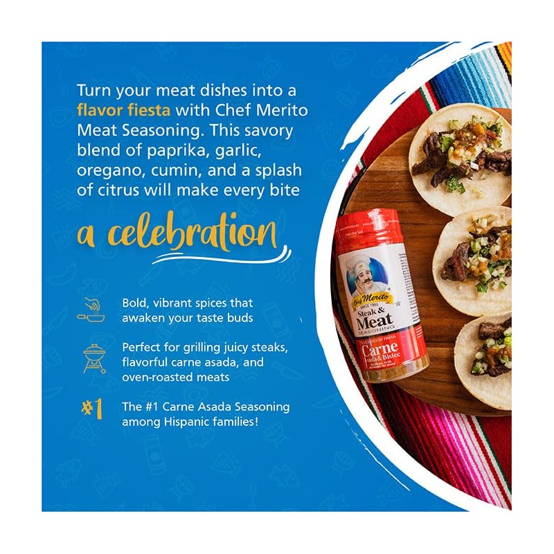 Chef Merito Carne Asada Meat Seasoning, 14 Ounce