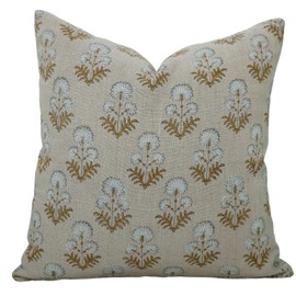 Fabritual Thick Linen Fabric Handmade Block Print 16x16 Inch Throw Pillowcase Cushion Cover, Decoration for Sofa, Couch, Home Decor, Bed, Living Room, Farmhouse, Outdoor (Rishi-White)