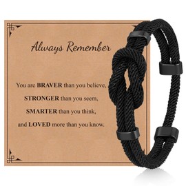 Knot Bracelet Gifts for Men - Black Braided Cord Rope Bracelets for Men, Inspiring String Bracelet with Infinity Knot Anniversary Birthday Graduation Gifts for Man Always Remember