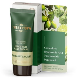 THERAPISPA Ultra Rich Hand Cream – Intensive Hydration & Repair for Dry, Chapped Hands | Enriched with Shea Butter, Ceramides, Niacinamide (B3) & Panthenol (B5) (Bergamot & Olive, 2.0 oz, Pack of 1)