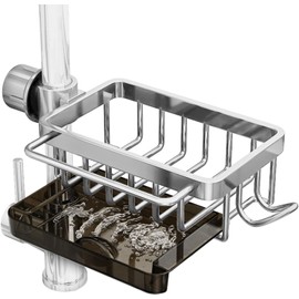 Sink Organiser, Stainless Steel Kitchen Organiser with Removable Drain Pan, Sink Organiser, Kitchen Organiser with Towel Holder, Sink Organiser, Kitchen, for Kitchen and Bathroom (Silver)
