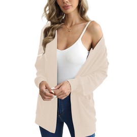 Argstar Women's Beige Cardigan Sweater with 4 Pockets, Knit Long Sleeve Casual Lightweight Open Front M
