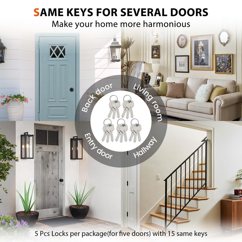 Haidms 5 Pack Matte Black Door Knobs with Lock and