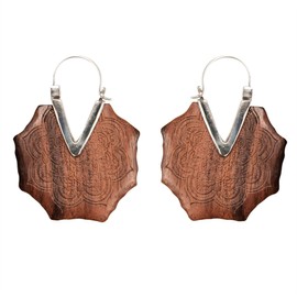 81stgeneration Women's .925 Sterling Silver Wood Brown Mandala Flower Engraved Pattern Earrings