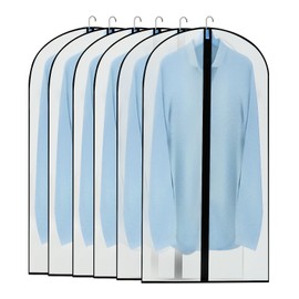 6PCS Garment Bags 60 x 120cm Waterproof Clothes Covers Protector Bags with Zip, Breathable Suit Bag Covers Dustproof for Wardrobe Clothes Storage, Moth Proof Coat Bag Dress Cover Bags Washable, Black