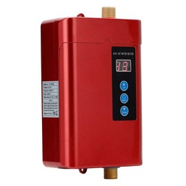 Tankless Instant Hot Water Heater, 3000W Mini Electric Water Heater Under Sink with LCD Display for Bathroom Kitchen (Red)