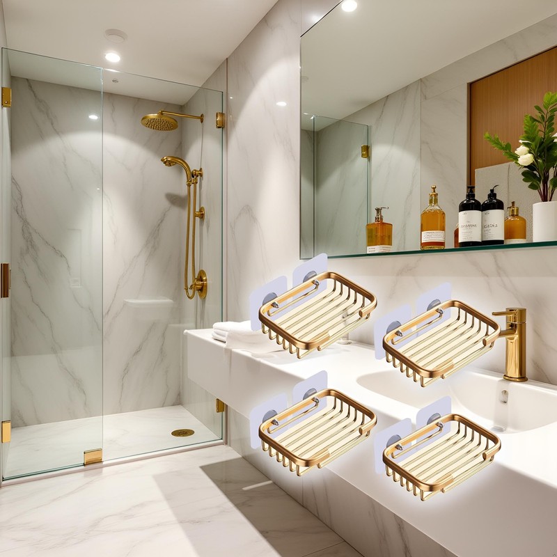 4 Pcs Gold Soap Dish for Shower Creative Hanging Drain