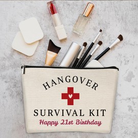 Happy 21st Birthday Makeup Bag Gifts for Her, Novelty Bday Present for Friends Girl, Happy 21st Birthday Gifts, Cheers to 21 Years Makeup Bag, Turning 21 Decorations Decor, 21st Bday Party Favors