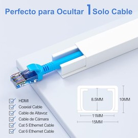 Yecaye Canaletas para Cables Pared de 2.88 m, Cubre Cables Ocultador para Pared, Kit de Organización de Cable Fácil de Instalar para 2 Cable Pequeños,