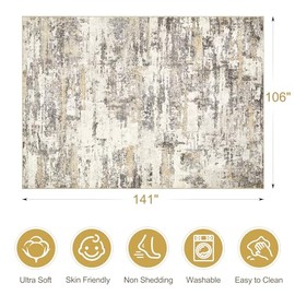 Jessibou Area Rugs for Living Room: 9x12 Abstract Washable Rug Modern Neutral Large Soft Stain Resistant Non-Slip Backing Machine Table for Bedroom Dining Room Indoor Home Office Carpet - Gold Brown