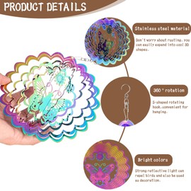 Metal Butterfly Hanging Wind Spinners with Suncatcher Tail, 5.9" 3D Kinetic Yard Garden Wind Spinners, Stainless Steel Wind Sculptures Windmill for Windows Indoor Outdoor Art Decor (Colorful)