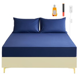 Grounding Sheets, 10% Silver Fiber Grounding Sheets, Grounded Bed Sheets Connected Bedding Fitted Earth Sheets [Queen 60"x 80"x 15", Navy Blue]