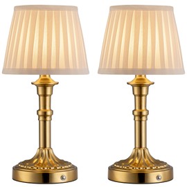 KDG Cordless Portables Table Lamp Set of 2, LED Fabric Shade Small Desk Lamps, 5000mAh Battery Powered Lighting, 2700K Stepless Dimmable Light for Living Room, Dining Room, Bedroom, Bedside (Bronze)