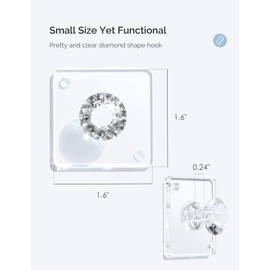 Zreal Wall Hooks for Hanging Adhesive Hooks 12-Pack, Acrylic Diamond Hooks Wall Hangers, Decorative Hooks Clear Jewelry Hooks