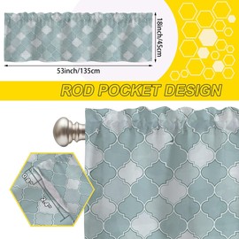 Valance Curtains for Windows,Watercolor Moroccan Patterns Semi Sheer Curtain Valance,Abstract Geometry Shapes Window Valance Curtains,Short Rod Pocket Window Treatment for Kitchen Living Room 54"x18"