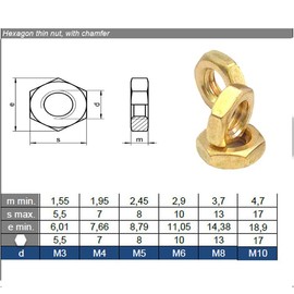 M6 Solid Brass Half Nuts DIN 439 (Pack of 10)