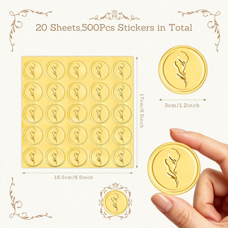 500Pcs Embossed Gold Foil Stickers, Calla Lily