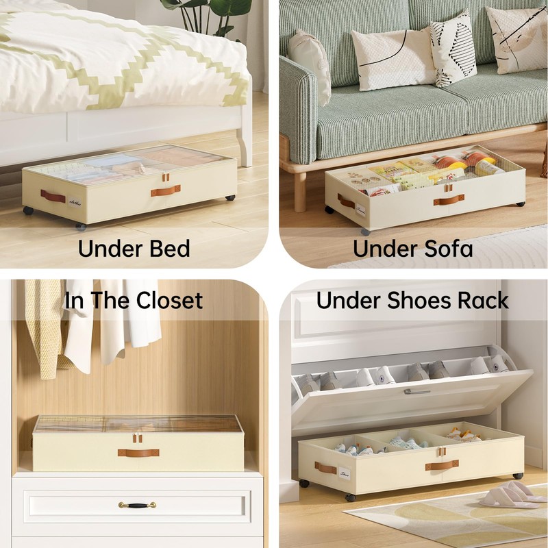 Yecaye Under Bed Storage with Wheels, 2Pack Under Bed Storage