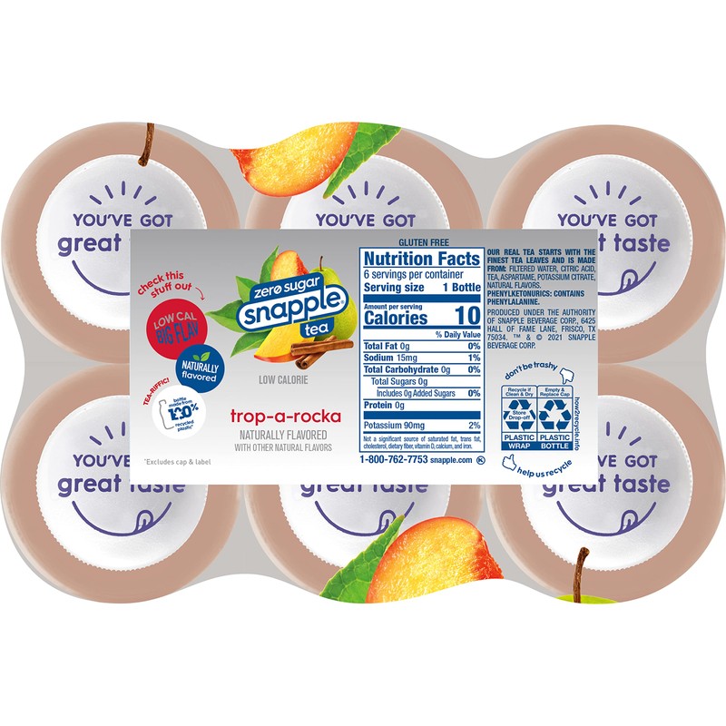 Snapple Zero Sugar Trop-a-Rocka Tea, 16 fl oz recycled plastic