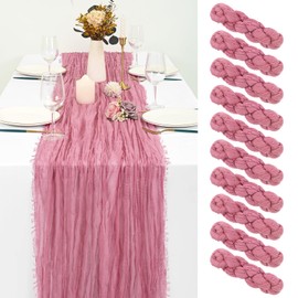 10 Pack Dusty Rose Table Runner 10FT Cheesecloth Table Runner with Fringe Semi-Sheer Boho or Rustic Gauze Table Runner for Wedding Decor Arch Draping Bridal Shower Holiday Party Christmas